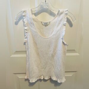 Joie white smocked tank with ruffle trim